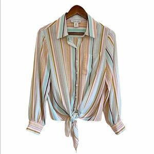 Rachel Zoe Pastel Striped Front Tie Button Blouse